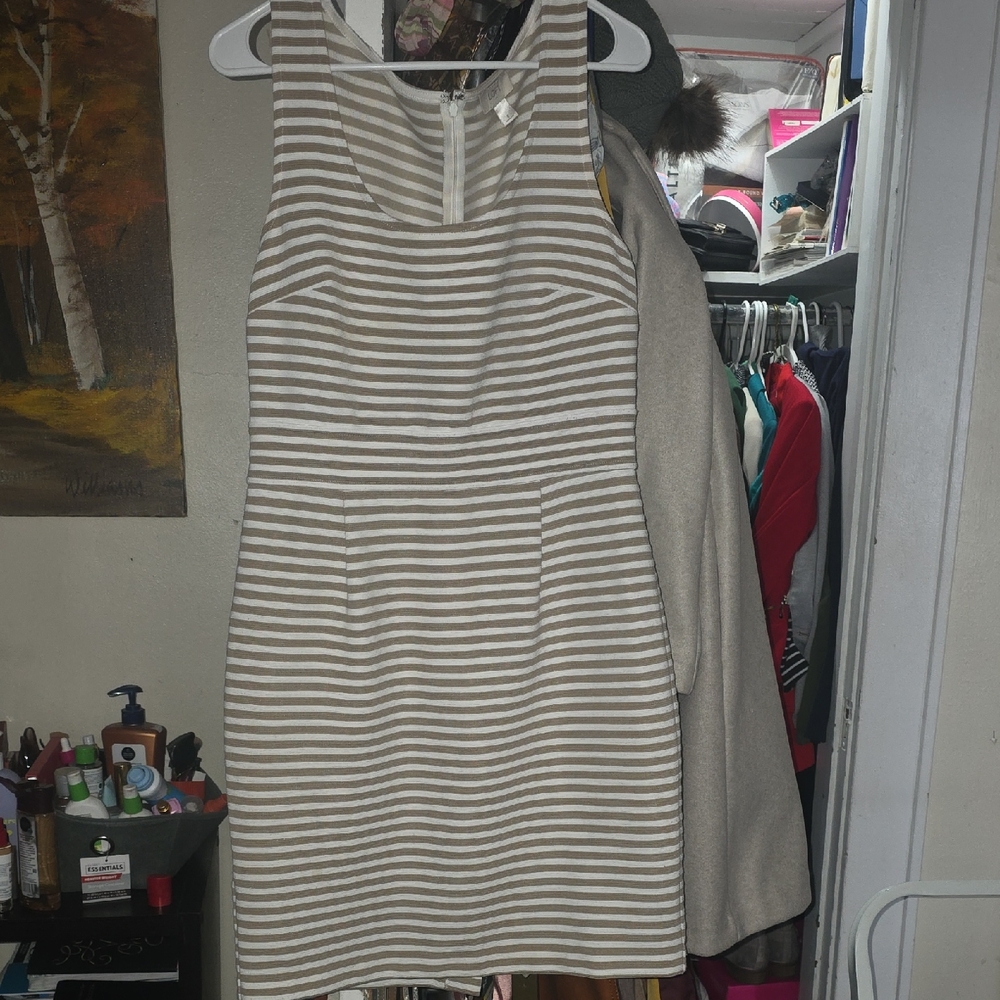 LOFT Beige and White Striped Mini Dress